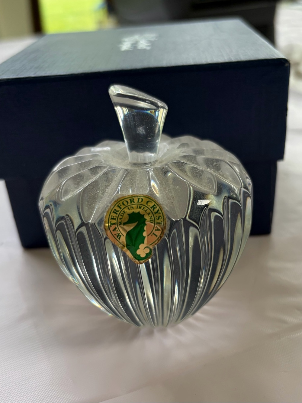 Waterford Crystal Clear Ribbed Apple Paperweight